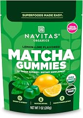 Navitas Organics Gummies – Vegan Lemon Lime Matcha Gummies – 125mg Matcha Per Serving – Calm Focus – USDA Organic, Vegan, Glu