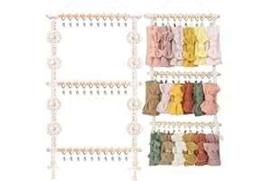 POVETIRE Baby Headband Holder, Hair Bows and Accessories Storage Organizer, Wall Hanging Decor for Nursery Toddler Girls Room (Beige-1)