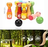 Jacootoys Wooden Bowling Set Skittles with 10 Animal Pins and 2 Balls view 7