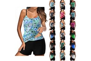 Aniywn Two Piece Tankini Tummy Control Bathing Suits T-Back Blouson Swim Tops with Boy Shorts Women Swimsuits Sporty Swimwear