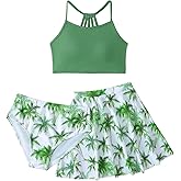 Girls Swimsuit 3 Piece Bathing Suits Set Bikini Tankini Cute Quick Dry Swimwear with Cover Ups Beach Skirt