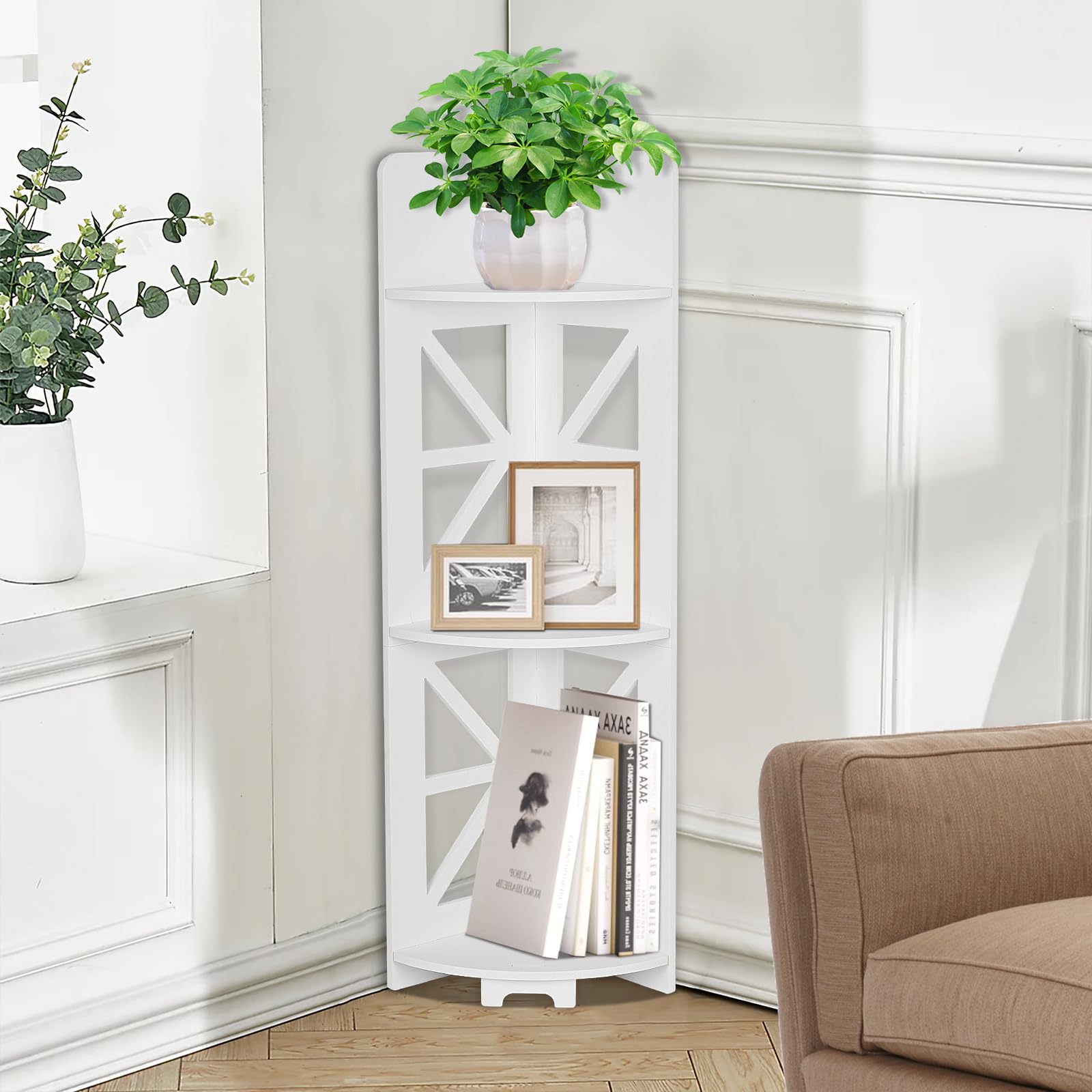 YUET Free standing Corner Shelf Stand, Storage Organizer Great for Bathroom, Corner Shelf Perfect for Small Space,Waterproof Stand Also Use for Toilet Paper, White (TSC08)