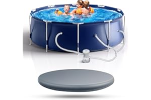 RELEXEST Cool Round Framed Swimming Pool 10' X 30" Round Pool Above Ground Sturdy Steel Frame Above Ground Pool Set with 530 GPH Filter Pump and Secure Pool Cover for Backyard