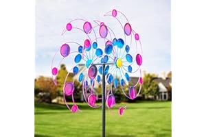 Dkjocky 77 Inch Tall Backyard Whirligigs Spinners Metal, Colorful Yard Spinner with Garden Stake, Large Windmills for The Yard Garden, for Yard Art Decor to Backyard