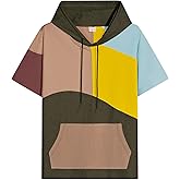Covisoty Mens Short Sleeve Hoodie Cotton Color Block T-Shirt Sweatshirt Moisture Wicking Half Sleeve Summer Pullover