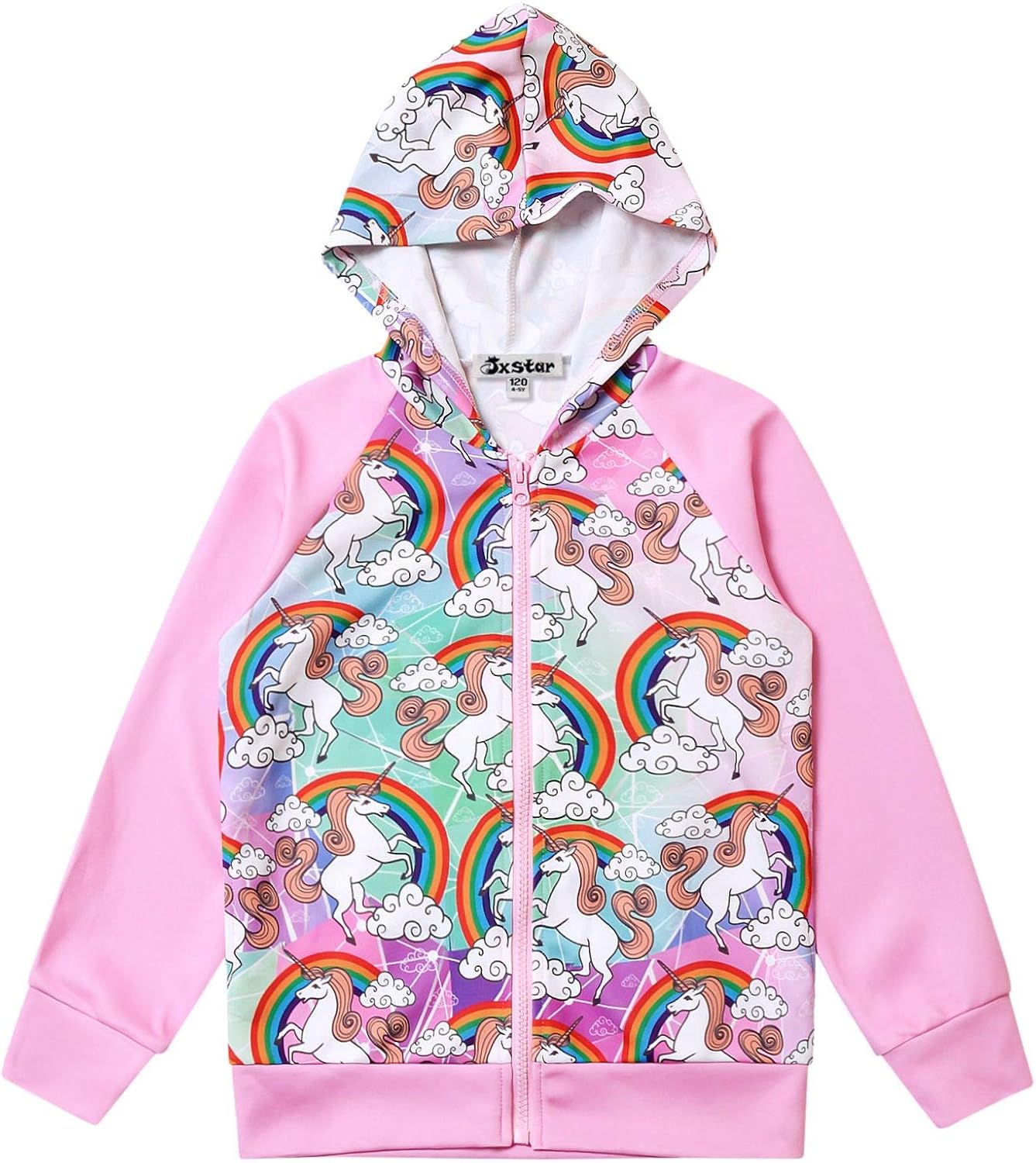 Jxstar Girls Raglan Hoodie Zip Up Jacket Unicorn Cat Sweatshirt with Pockets: Clothing