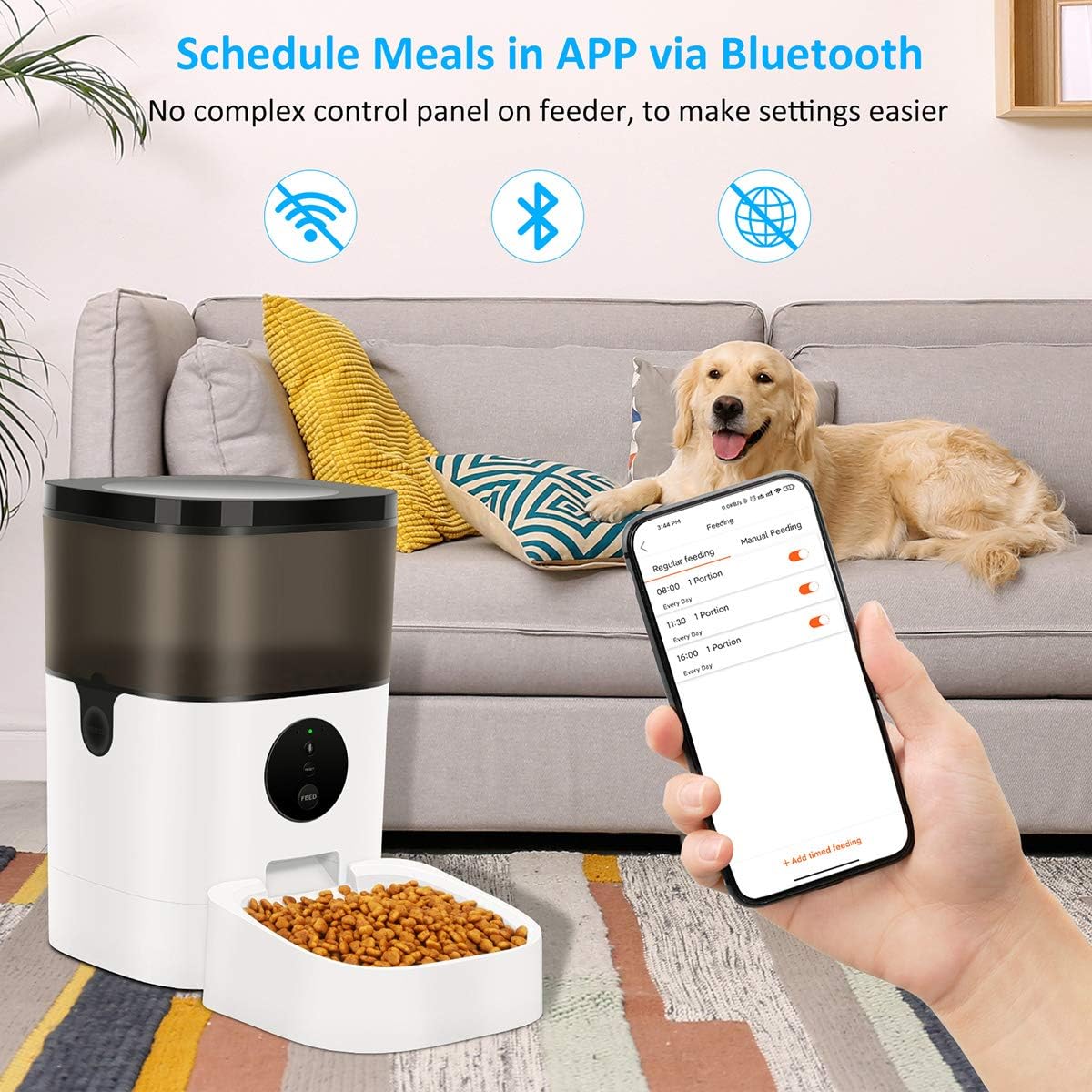 Kitchen & Dining : TTPet Automatic Cat Feeder with App Control, Timed Dog Food Dispenser, 4L Capacity, Bluetooth Enabled, Portion Control, Voice Recording, Timer Programmable up to 8 Meals a Day : 