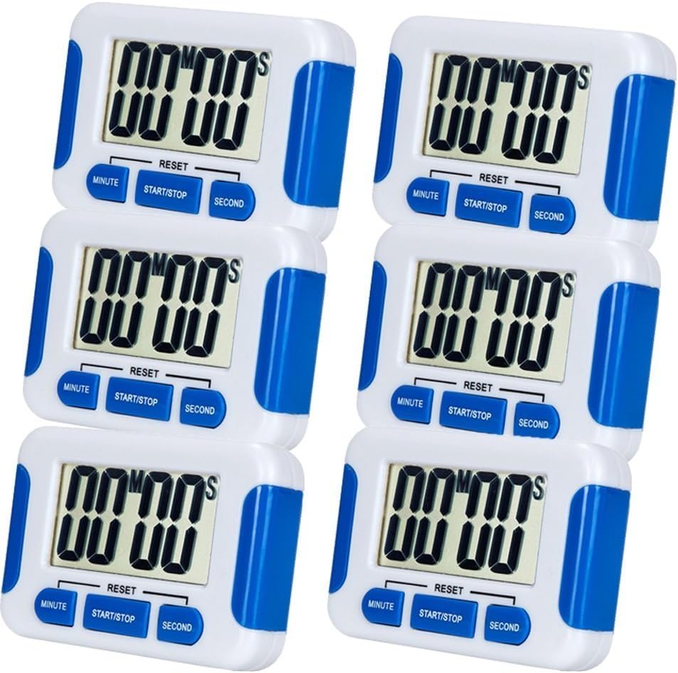 6 Pack Digital Kitchen Timer Magnetic Back and Retractable Stand Minute Second Count Up Countdown Kid Clock