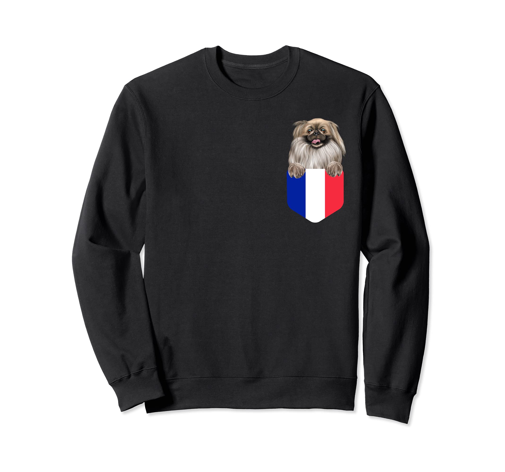 France Flag Pekingese Dog In Pocket Sweatshirt