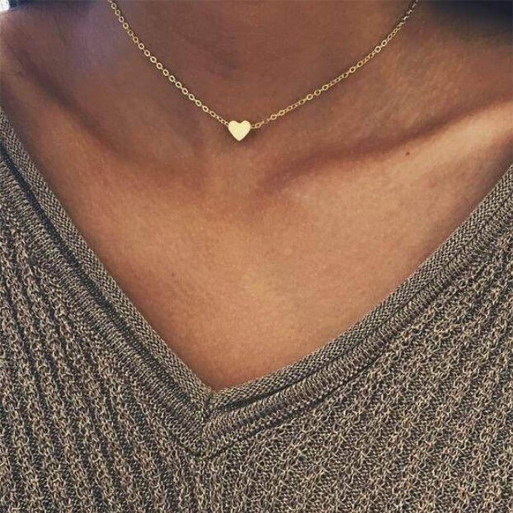 Yienate Fashion Necklace Trendy Simple Peach Heart Love Pendant Chain Jewelry For Woman and Girls (Gold)