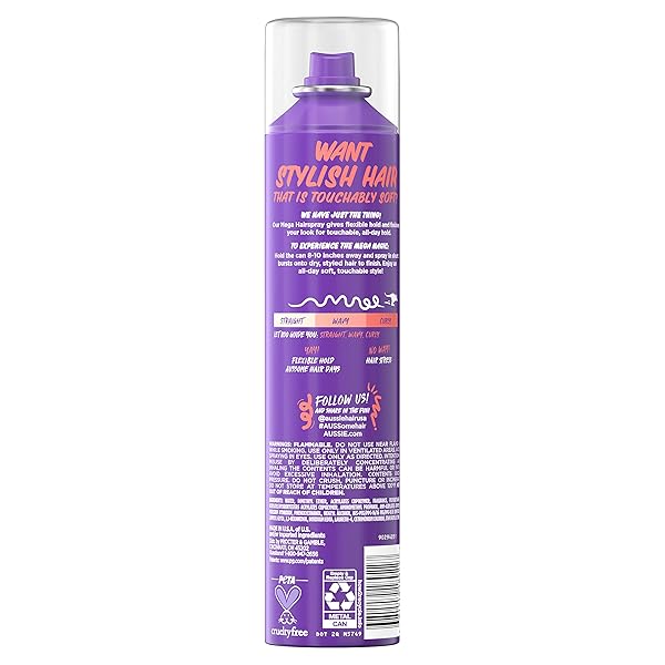 AUSSIE MEGA FLEXIBLE HAIR SPRAY FOR CURLY HAIR, STRAIGHT HAIR, AND WAVY HAIR, 10 OZ