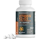 Bronson Vitamin K2 (MK7) with D3 Supplement Extra Strength 2 in 1 Support, 10,000 IU Vitamin D3 & 120 mcg K2 MK-7, 360 Tablets