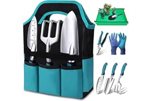 Kynup Gardening Tools 7-Piece, Heavy Duty Garden Tools Set with Non-Slip Handle, 29.5"x29.5"Repotting Mat, Rust-Proof, Garden