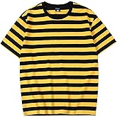 LEDING Mens Shirts Striped Crewneck Short Sleeve Soft Elastic Cotton Basic Pullover Black White Stripe tee Shirt