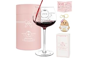 50th Birthday Gifts for Her,Vintage 1976 Platinum Print Wine Glass, 50th Birthday Decorations for Women, 1976 50 Year Old Gif