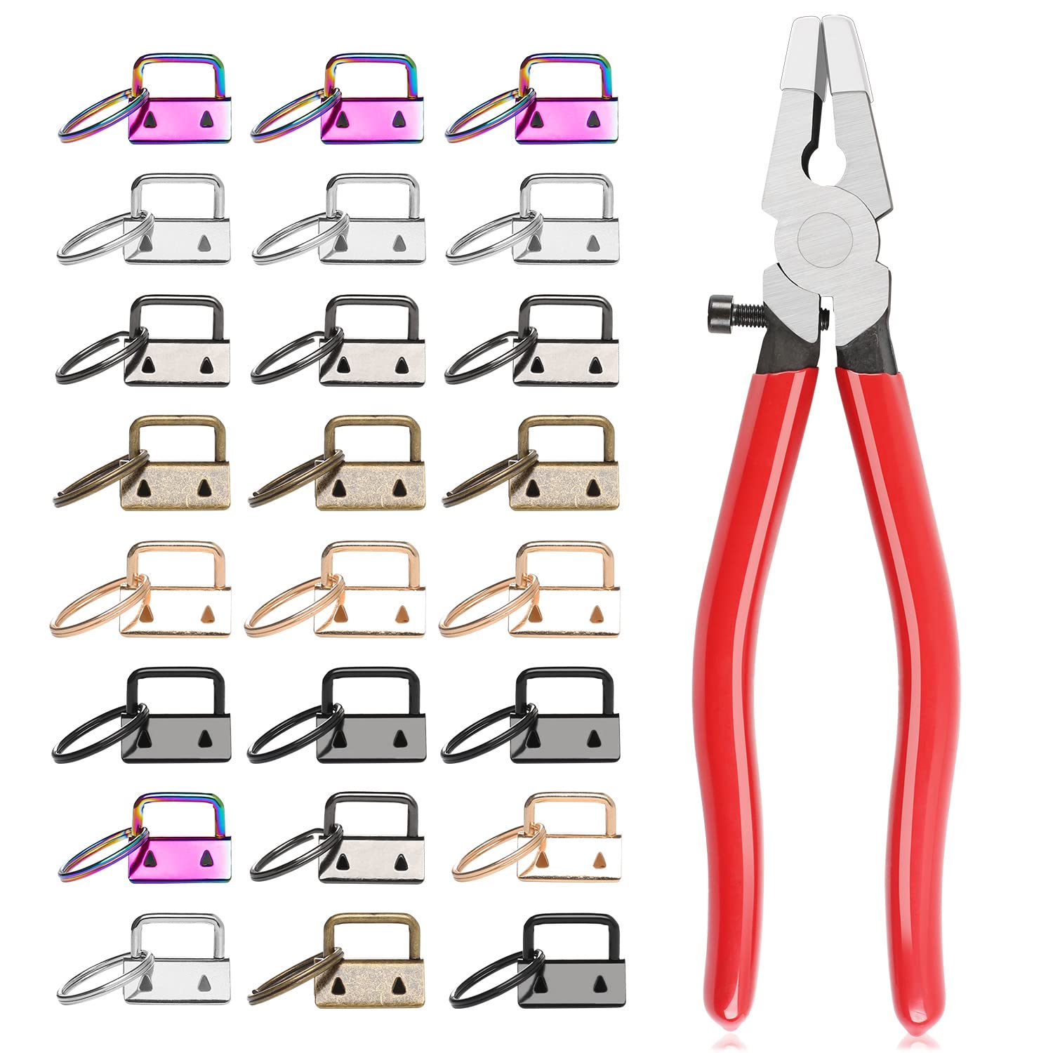 MaxAwe 50 PCS Key Fob Hardware Set, 1 Inch Keychain Hardware with Key Ring and Pliers Tool for Keychain Wristlet Clamp Webbing Fabric DIY Making Hardware Supplies