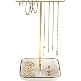 Jewelry Holder Stand with Ceramic Base: 12" Tall Necklace Organizer Rack, Tree Design Display Storage for Necklaces, Bracelet