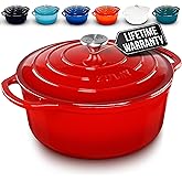 Zulay 6 Quart Enameled Cast Iron Dutch Oven Pot with Lid – Oven Safe up to 500°F – Perfect for Bread Baking, Stews, Braising 