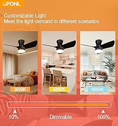 OPONL Black Ceiling Fan with Light 30inch, Large