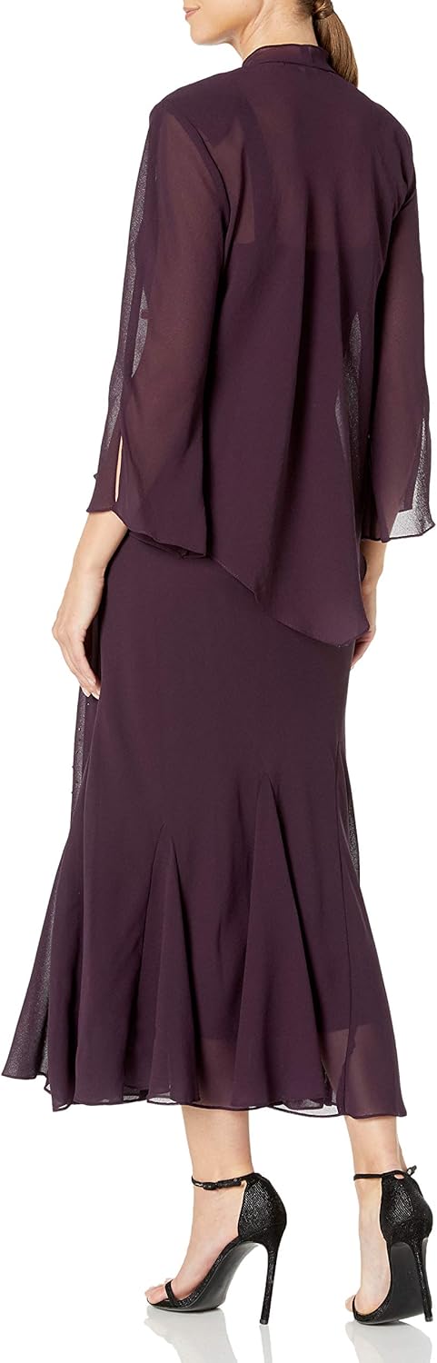 R&M Richards Women's Beaded Chiffon Jacket Dress: Clothing
