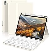 ZKTUYU for iPad (A16) 11th/10th Generation Case with Keyboard 11/10.9 inch 2025/2022, Detachable Wireless Bluetooth Keyboard Case Thin & Light, Built-in Right Side Pencil Holder (Cream White)