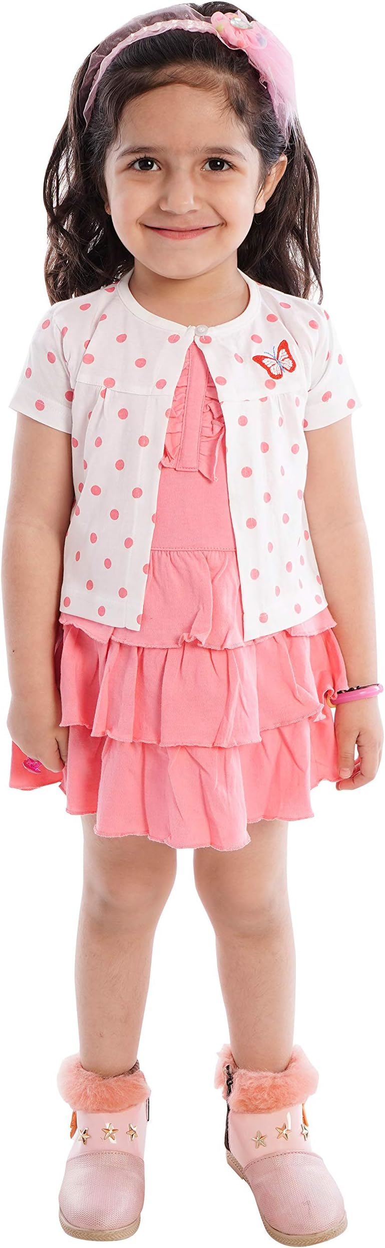 Orange and Orchid Baby-Girl's Cotton A-Line Knee-Length Dress