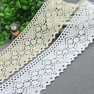 witgift 5 Yard 8cm Baumwolle Spitzenband Vintage Häkelband Spitze Borte Häkelspitze Häkel-Borte Spitzenstoff Spitzenborte Dekoband für Nähen Handwerk Hochzeit Deko Scrapbooking Geschenkbox (Beige)