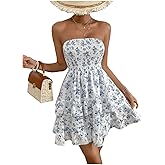 WDIRARA Women's Floral Print Ruffle Hem Tiered Layer Backless Shirred Tube A Line Dress