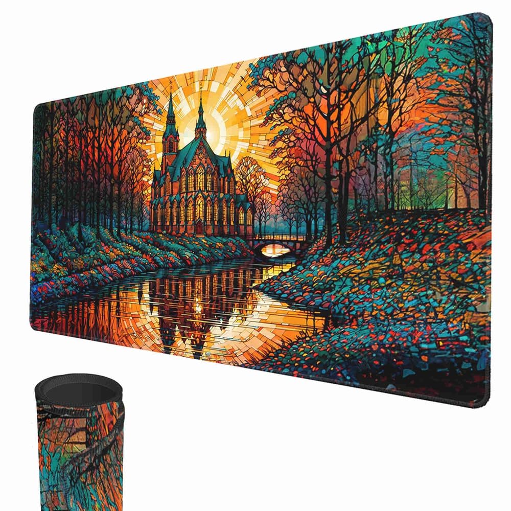 smatcamp MTG Playmat, 24" x 14" TCG Game Mat Stitched Edges Smooth Rubber Surface Battle Board Game Mats Horror Theme for Halloween (Church) — image 1