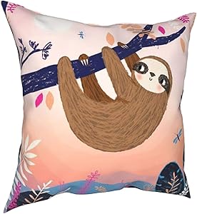 Mixcder Baby Sloth On The Tree Throw Pillow Cover Home Decor Cushion Case Sofa Couch Bed Outdoor Chair Square Pillowcase 18 x 18 Inches