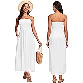 Capuffy Women's Strapless Boho Beach Dress Sleeveless Tube 2025 Summer A Line Sundress with Pockets Flowy Swing Maxi Dress 33