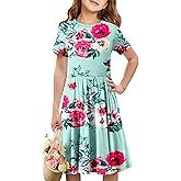 storeofbaby Girls Short Sleeve Dress Casual A Line Twirly Skater Dresses 4-13 Years