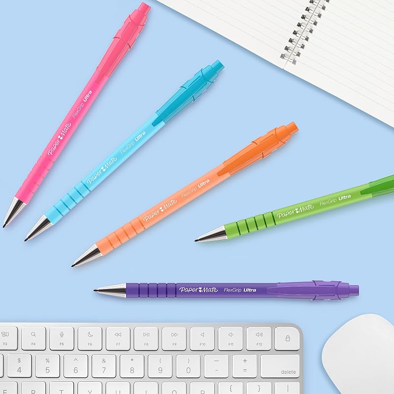Flexgrip Ultra penna a sfera | punta media (1 mm) | nero | colori vivaci | confezione da 5