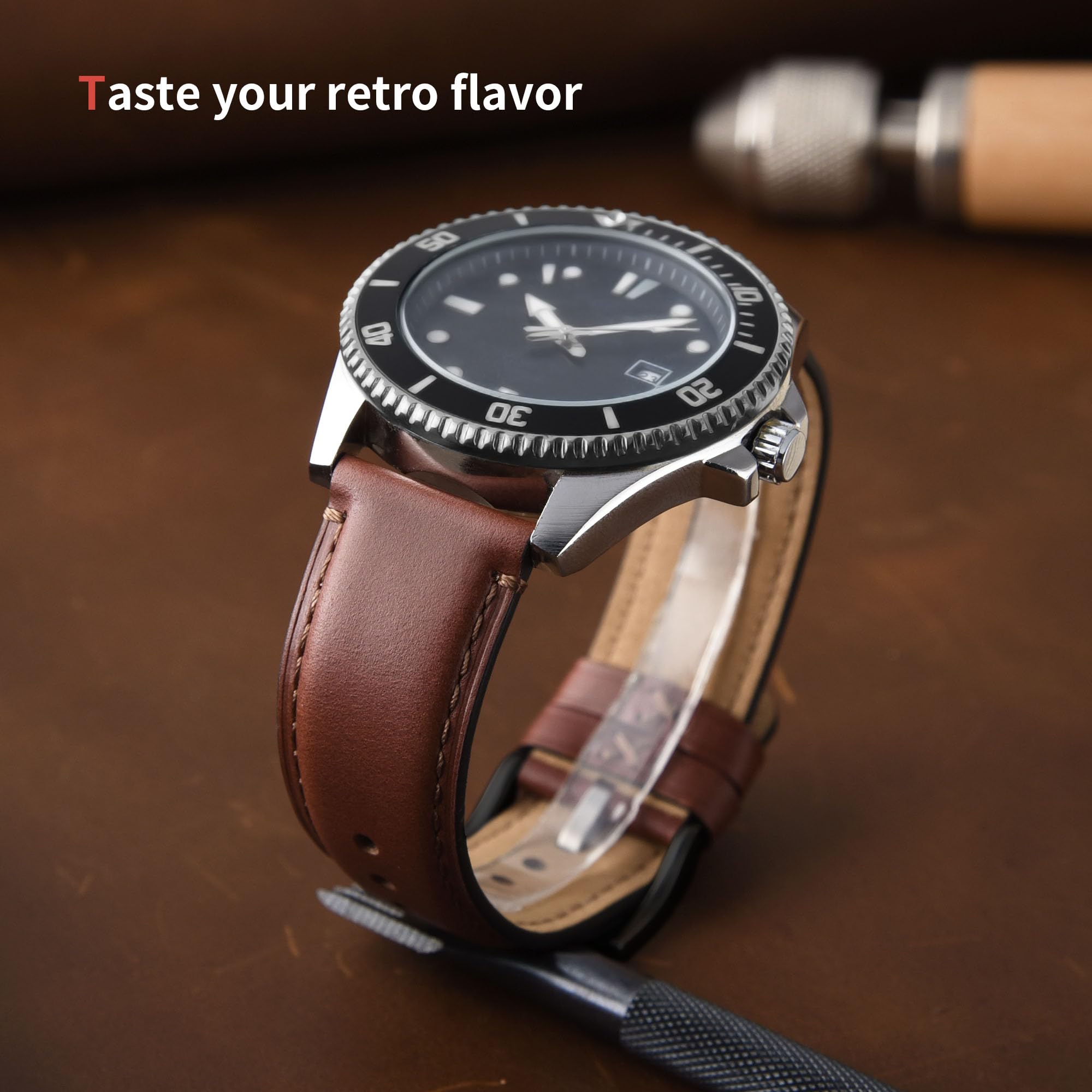 Fullmosa Watch Bands,18mm 19mm 20mm 22mm 24mm Quick Release Leather Watch Band Strap - Burnished Leather Watch Band Vintage Wristband