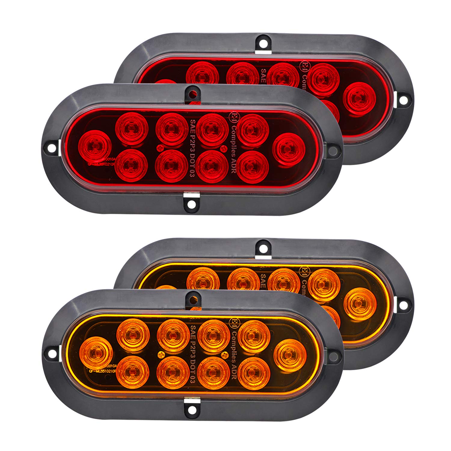 Meerkatt (Pack of 4) 6 Inch Oval 2 Amber + 2 Red 10