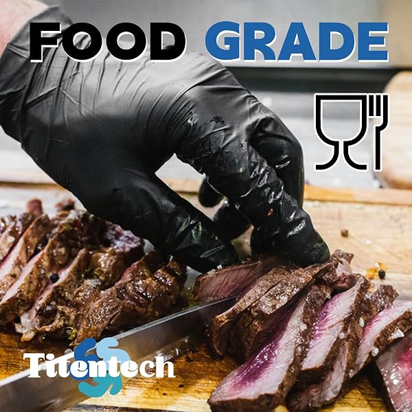 TITENTECH BLACK NITRILE GLOVES, 3.2MIL DISPOSABLE MEDICAL EXAM GLOVE LATEX&POWDER FREE, FOOD PREP, NON-STERILE 1000 COUNT MEDIUM