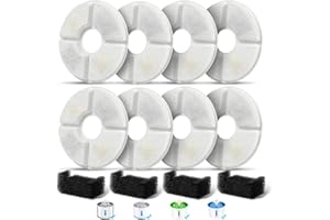 BAOFUM Filters Replacements for Flower Automatic Pet Fountains, Cat and Dog Water Fountain Replacement Parts, Cat Water Fountain Filters for 81oz/2.4L Round Fountains (8 Filters+4 Sponges)