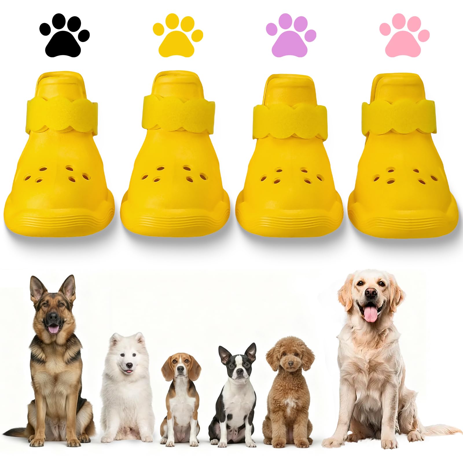 Photo 1 of Dog Shoes for Hot Pavement and Snow – Waterproof, Non-Slip, Breathable Booties with Adjustable Straps for Small, Medium and Large Dogs (Yellow, M)