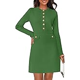MEROKEETY Women's Fall 2026 Long Sleeve Bodycon Sweater Dress Button Crew Neck Winter Formal Mini Dresses