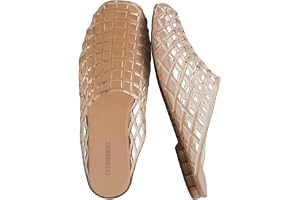 CUSHIONAIRE Lab Jelly Flats for Women, Closed Toe Slip On Lightweight Womens Mules with Woven Design and Cushioned Comfort