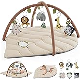 Blissful Diary Baby Play Gym & Activity Mat, Leaf Shaped Baby Tummy Time Play Mat with 6 Detachable Toys, Promotes Motor Skills & Sensory Development, Newborn Baby Essentials Gift, Oatmeal Beige