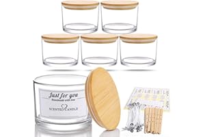 IRASPIN 18oz Candle Jars 6 Pack - 3 Wick Empty Clear Glass Candle Making Jars with Bamboo Lids and Sticky Labels, Bulk Clear Candle Containers for Making - Dishwasher Safe (Clear)