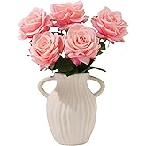 PIDOFOX 5Pcs Pink Artificial Roses Flowers, Real Touch Faux Roses with Stem, Lifelike Fake Silk Rose Arrangements for Wedding Bridal Shower & Home Decor Indoor