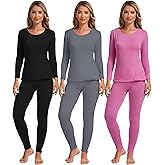 Patelai 3 Sets Thermal Underwear for Women with Fleece Lined Long Underwear Women Base Layer Cold Weather