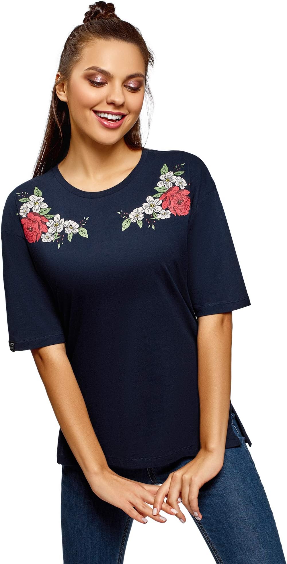 oodji Ultra Women's Straight-Fit Printed T-Shirt