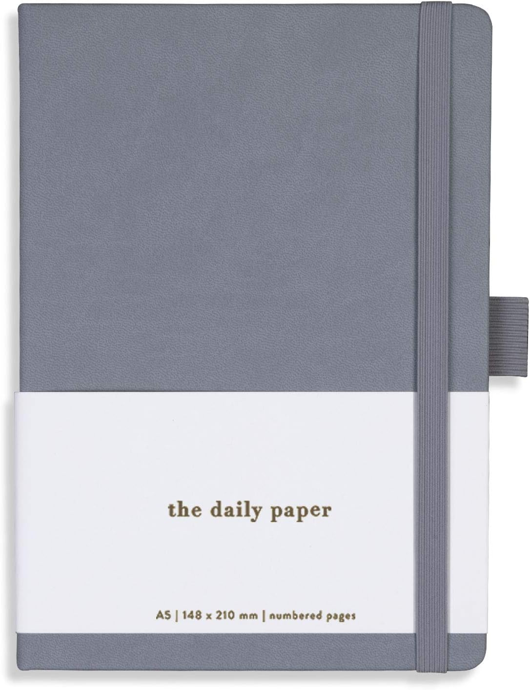 Birsppy Yasirona ARDOUR VAN GenericABCDEFG Journal Notebook, Dotted, A5, Vegan Leather Hardcover, 120gsm, 183 Numbered Pages, Pen Holder, Back Pocket - Gray Overcast