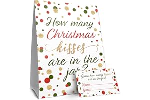 DISTINCTIVS Christmas Party Game How Many Kisses (1 Double-Sided Sign with 30 Guessing Cards)