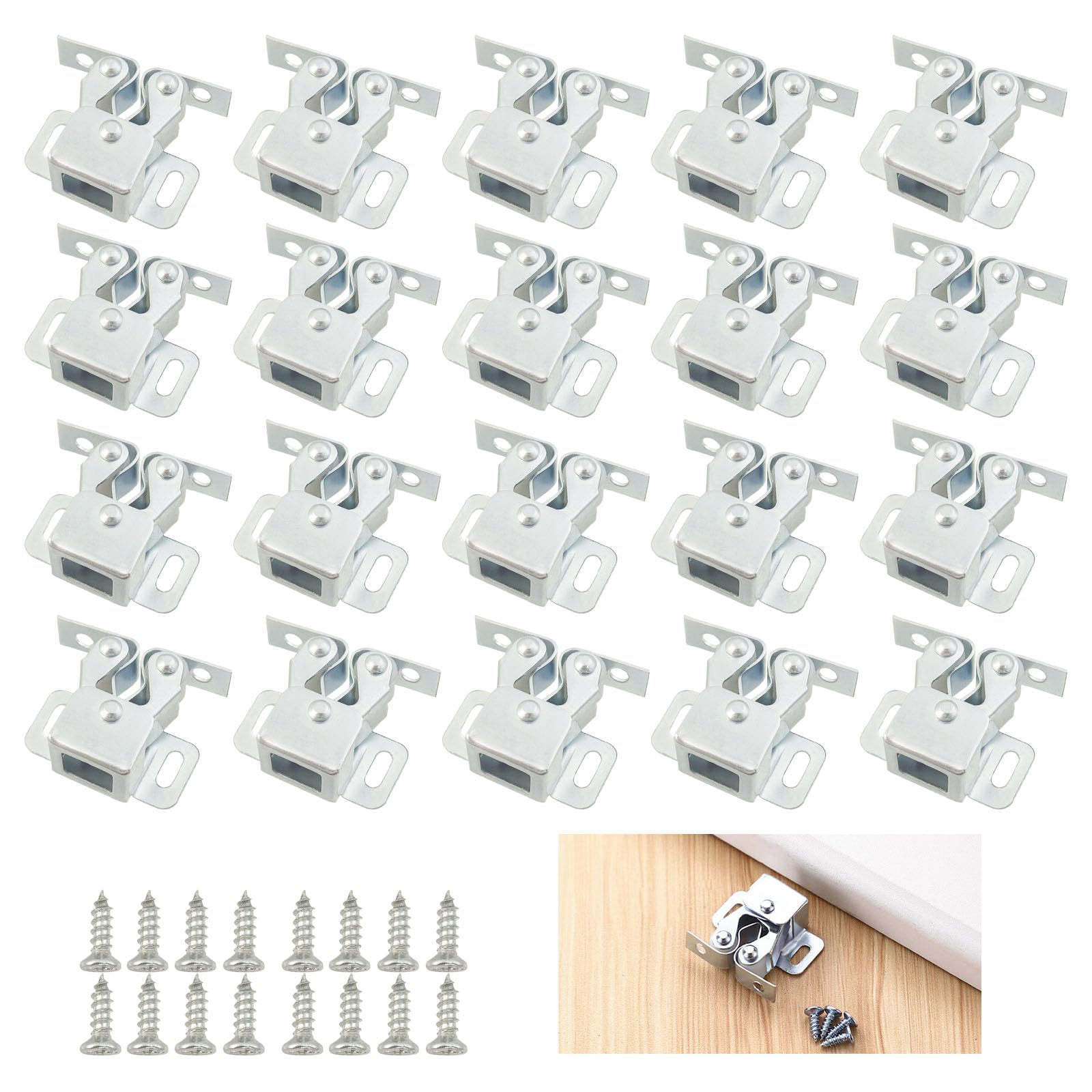 SyiXute 20 Pcs Double Roller Catch,Cabinet Door Latches,Cupboard Door Catch with Screws,Twin Roller Closet Catch for Home,Cabinet,Furniture