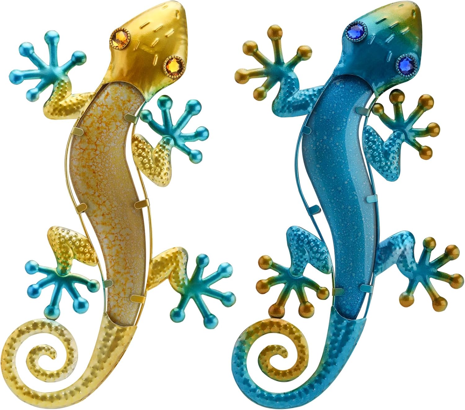 Plaques & Wall Art - HOMOKUS Metal Gecko Outdoor Wall Decor, 2 Pcs Metal Gecko Wall Art, 14.2 Inches Metal Gecko Wall Decor, Metal Lizard wall Decor Outdoor Hanging Decorations for Gardon, Yards, Fence, Outdoor, Indoor
