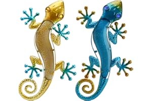 HOMOKUS Metal Gecko Outdoor Wall Decor, 2 Pcs Metal Gecko Wall Art, 14.2 Inches Metal Gecko Wall Decor, Metal Lizard wall Decor Outdoor Hanging Decorations for Gardon, Yards, Fence, Outdoor, Indoor